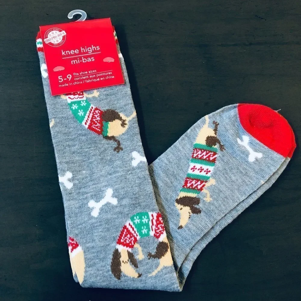 Christmas Dog Print Dachshund Frenchie Boston Terrier Socks Bundle